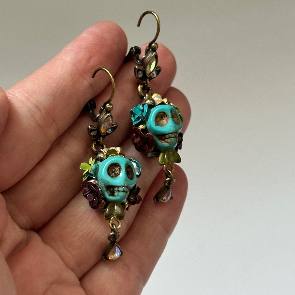 Colorful Skull Floral Rhinestone Dangle Earrings